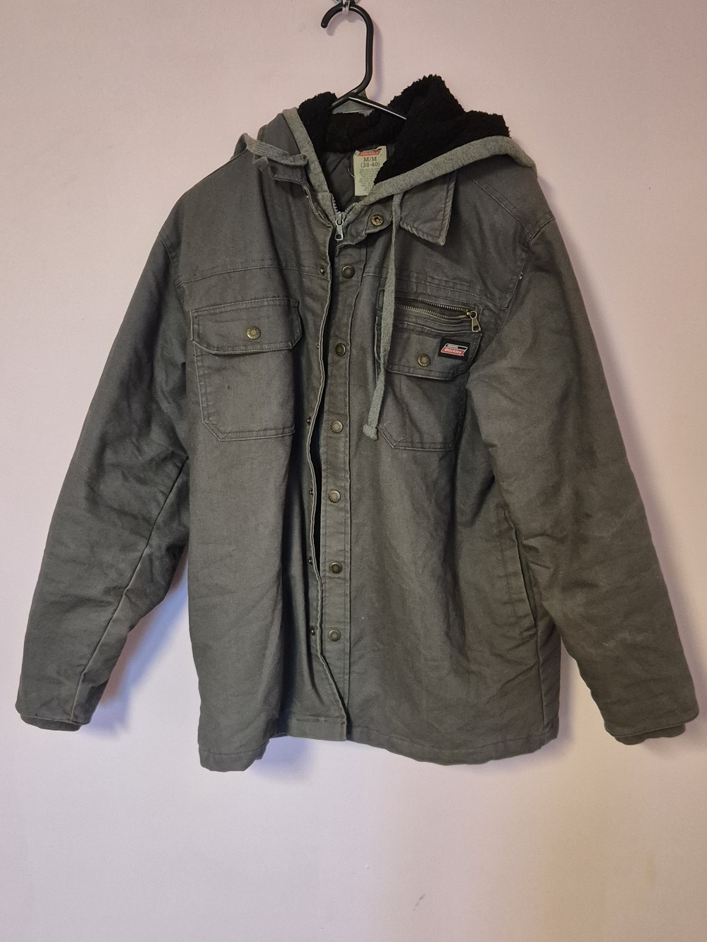 Vintage Dickies Hooded Work Jacket Gray Sherpa Lined Men's Size Medium (38–40)